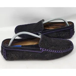 Robert Graham Verrazano Driving Black Leather Loafers Paisley Print Size 10.5