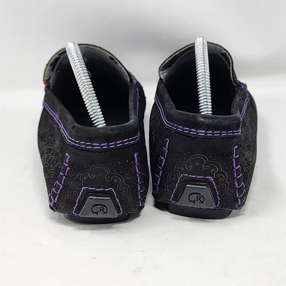 Robert Graham Verrazano Driving Black Leather Loafers Paisley Print Size 10.5