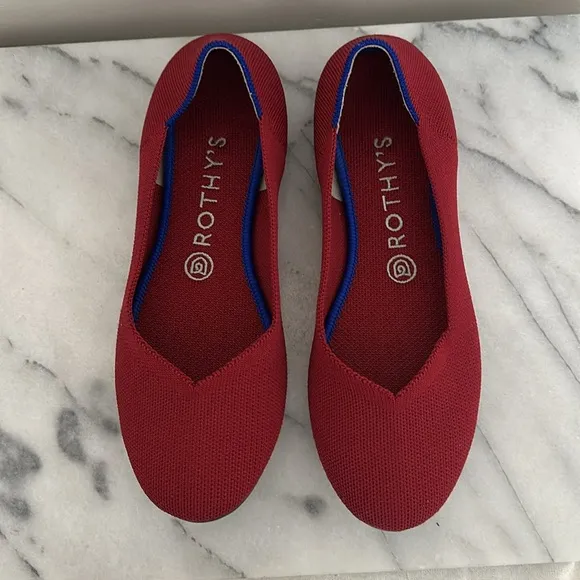 Rothy's Bright Red Slip On Ballet Flats Size 8 Comfort Travel Casual Classic