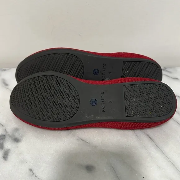 Rothy's Bright Red Slip On Ballet Flats Size 8 Comfort Travel Casual Classic