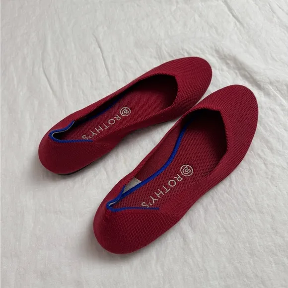 Rothy's Bright Red Slip On Ballet Flats Size 9.5 Comfort Travel Casual Classic