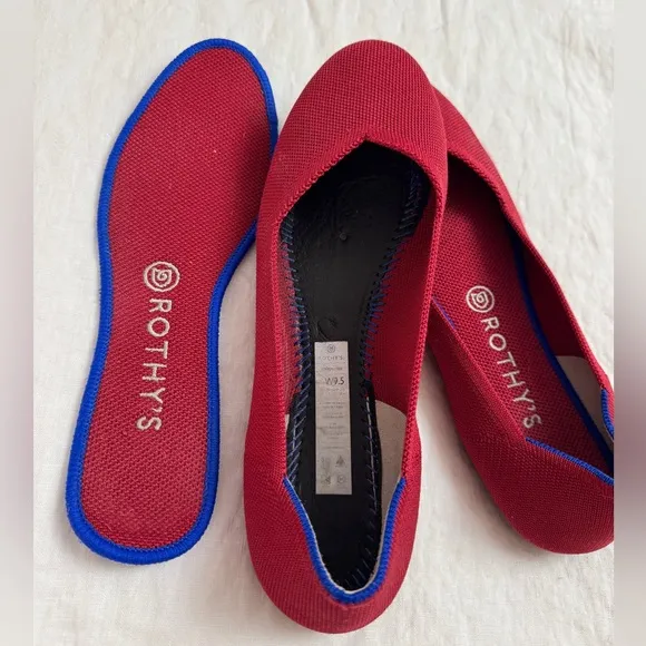 Rothy's Bright Red Slip On Ballet Flats Size 9.5 Comfort Travel Casual Classic