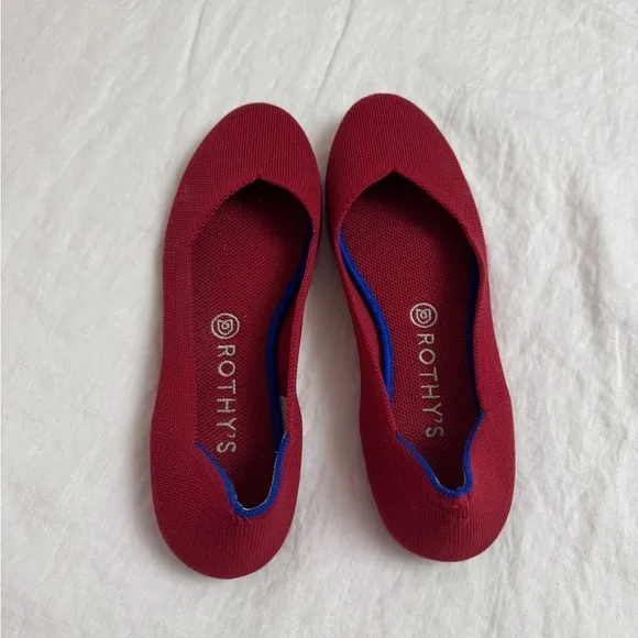 Rothy's Bright Red Slip On Ballet Flats Size 9.5 Comfort Travel Casual Classic