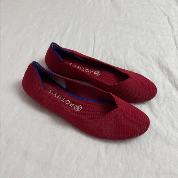 Rothy's Bright Red Slip On Ballet Flats Size 9.5 Comfort Travel Casual Classic