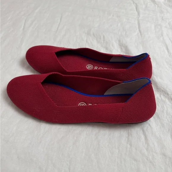 Rothy's Bright Red Slip On Ballet Flats Size 9.5 Comfort Travel Casual Classic