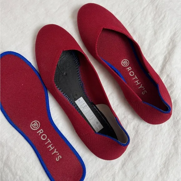 Rothy's Bright Red Slip On Ballet Flats Size 9.5 Comfort Travel Casual Classic