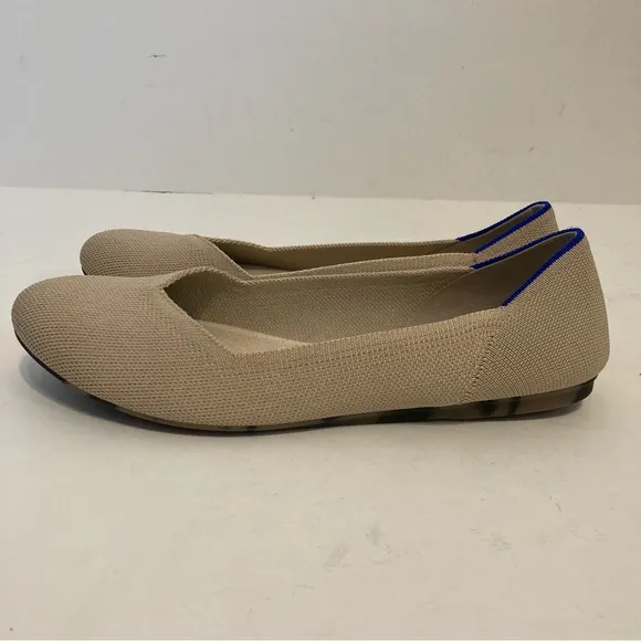 Rothys Ecru Round Toe Ballet Flats Womens Cream Tan Knit Slip On Shoes 9.5