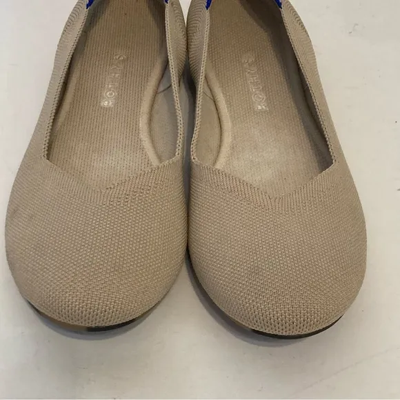 Rothys Ecru Round Toe Ballet Flats Womens Cream Tan Knit Slip On Shoes 9.5