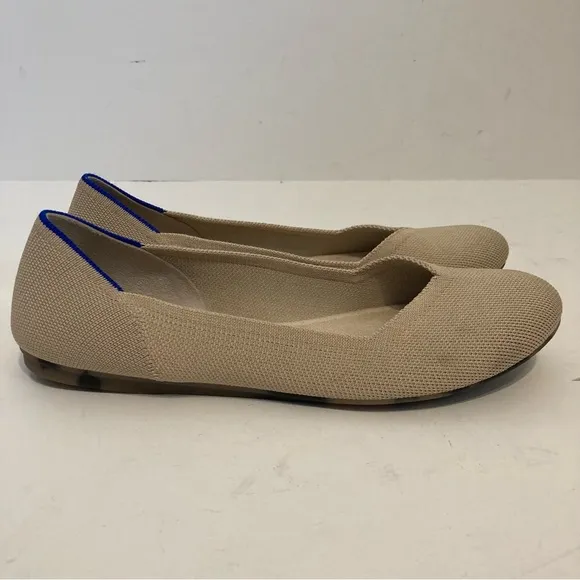 Rothys Ecru Round Toe Ballet Flats Womens Cream Tan Knit Slip On Shoes 9.5