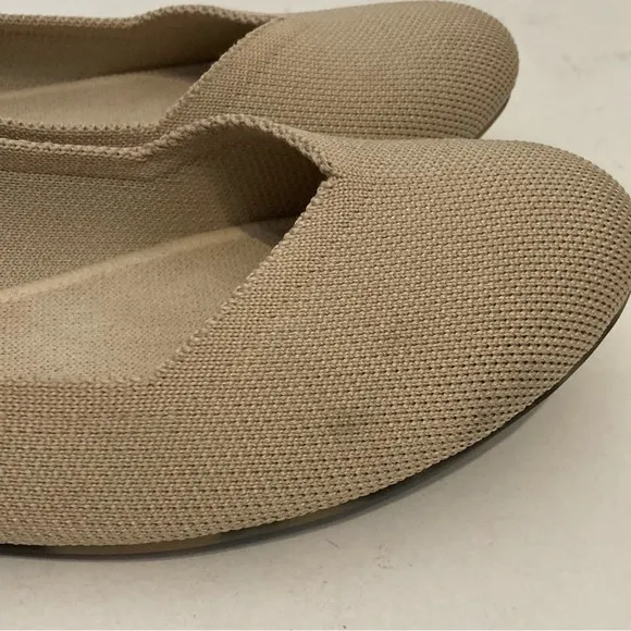 Rothys Ecru Round Toe Ballet Flats Womens Cream Tan Knit Slip On Shoes 9.5