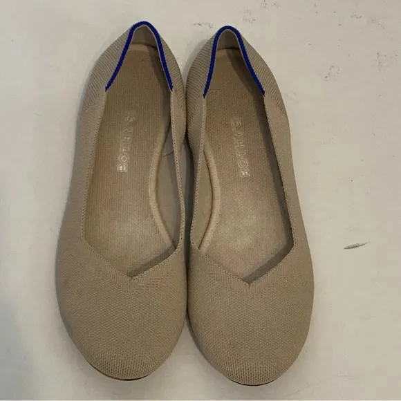 Rothys Ecru Round Toe Ballet Flats Womens Cream Tan Knit Slip On Shoes 9.5