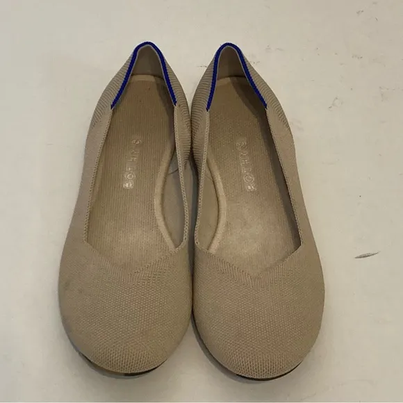 Rothys Ecru Round Toe Ballet Flats Womens Cream Tan Knit Slip On Shoes 9.5