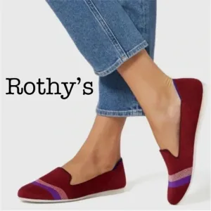 ROTHY'S Rare!! Garnet Reflective Stripe Loafer Slip On Shoes Size 5.5 red maroon