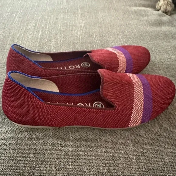 ROTHY'S Rare!! Garnet Reflective Stripe Loafer Slip On Shoes Size 5.5 red maroon