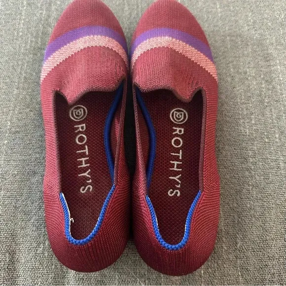 ROTHY'S Rare!! Garnet Reflective Stripe Loafer Slip On Shoes Size 5.5 red maroon