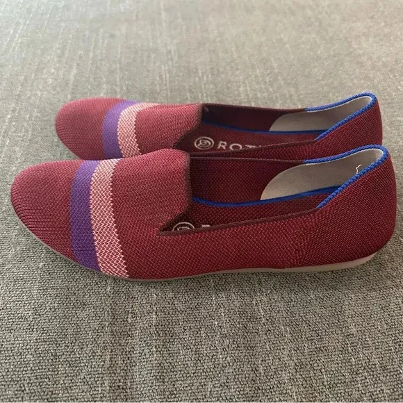 ROTHY'S Rare!! Garnet Reflective Stripe Loafer Slip On Shoes Size 5.5 red maroon