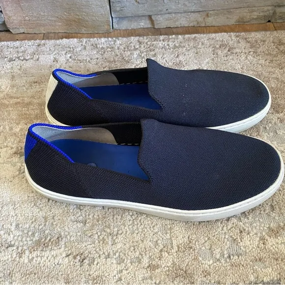 Rothy’s The Original Slip On Sneaker Black Knit White Sole Shoe Loafers: 8