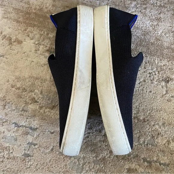 Rothy’s The Original Slip On Sneaker Black Knit White Sole Shoe Loafers: 8