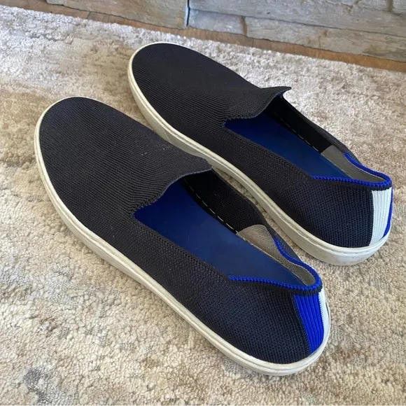 Rothy’s The Original Slip On Sneaker Black Knit White Sole Shoe Loafers: 8