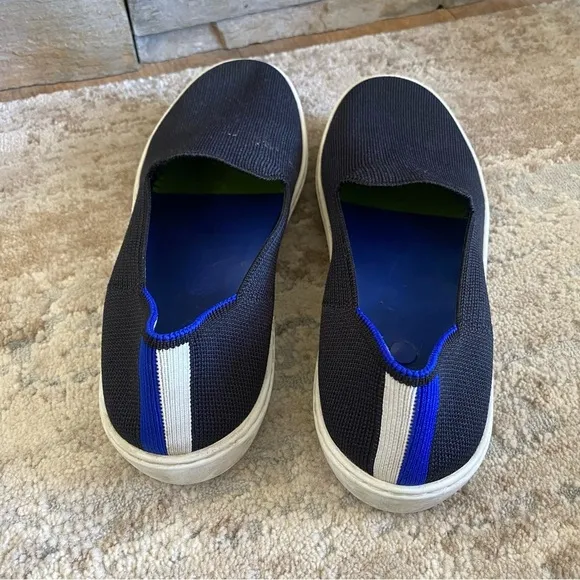 Rothy’s The Original Slip On Sneaker Black Knit White Sole Shoe Loafers: 8