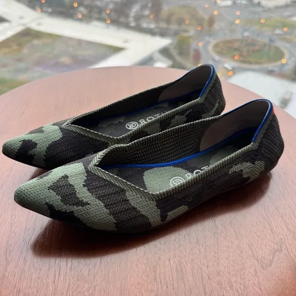 Rothy’s The Point Olive Camo flats, size 9.5