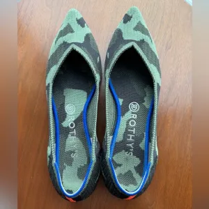 Rothy’s The Point Olive Camo flats, size 9.5