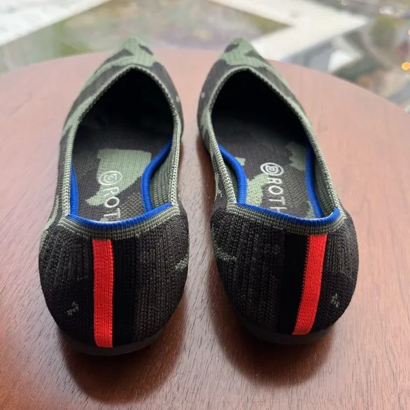 Rothy’s The Point Olive Camo flats, size 9.5