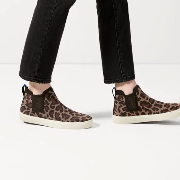 Rothys Chelsea Slip On Boots High Top Sneakers Leopard Print 9.5