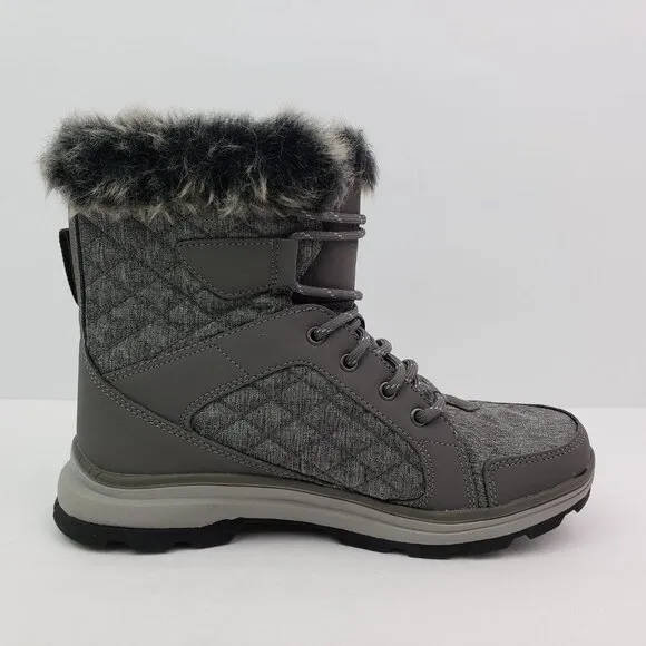 Ryka Brisk Womens Sz 7W Charcoal Grey Water Repellent Quilted Ankle Winter Boots