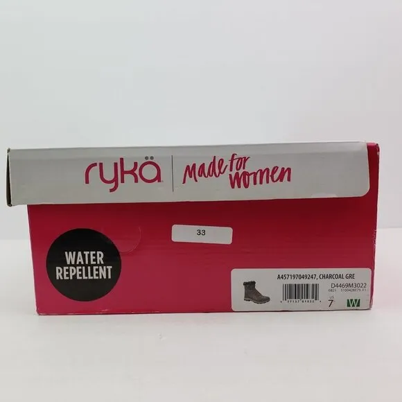 Ryka Brisk Womens Sz 7W Charcoal Grey Water Repellent Quilted Ankle Winter Boots