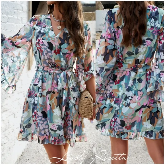 Sage Breezy Chic Ruffled Half Sleeve Mini Dress