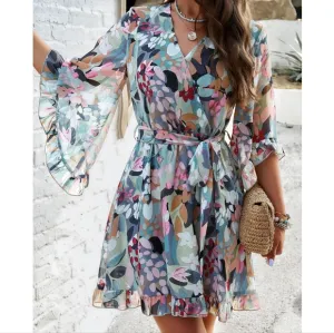 Sage Breezy Chic Ruffled Half Sleeve Mini Dress