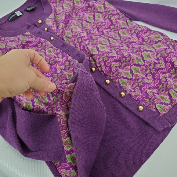 Saks Fith Avenue Silk Cotton Gold Buttons Cardigan 51% Silk 49% Cotton