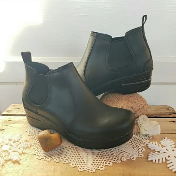 🌹SALE🌹Dansko FRANKIE Pro Clog Chelsea Bootie Black Oiled Leather Ankle Boot