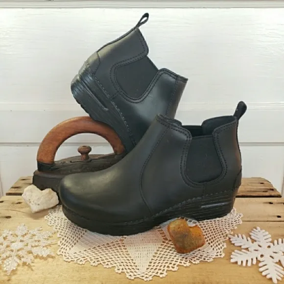 🌹SALE🌹Dansko FRANKIE Pro Clog Chelsea Bootie Black Oiled Leather Ankle Boot