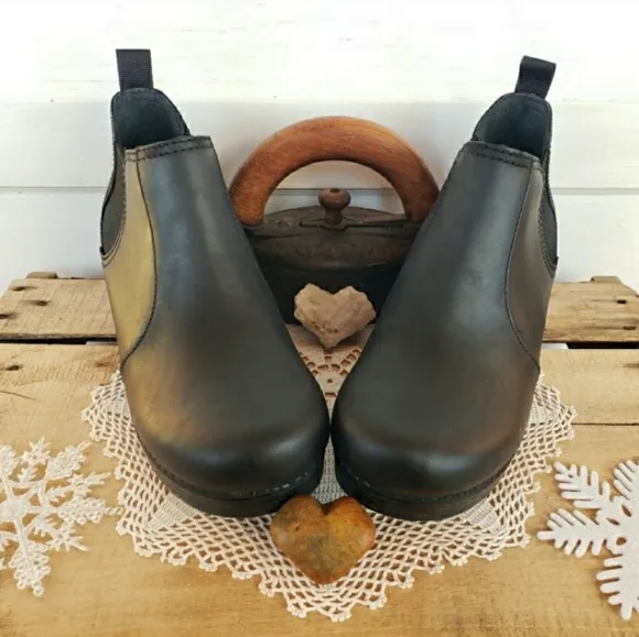🌹SALE🌹Dansko FRANKIE Pro Clog Chelsea Bootie Black Oiled Leather Ankle Boot