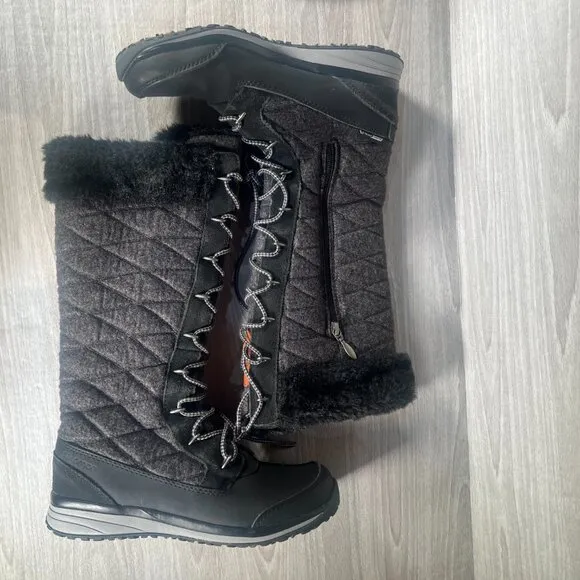 Salomon Snow Boots Womens 6.5 Black Gray Hime High Tall Quilted Faux Fur Lined