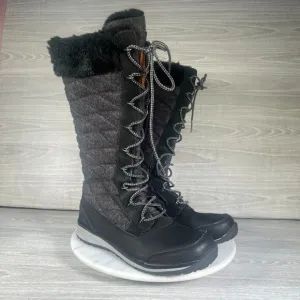 Salomon Snow Boots Womens 6.5 Black Gray Hime High Tall Quilted Faux Fur Lined