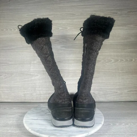 Salomon Snow Boots Womens 6.5 Black Gray Hime High Tall Quilted Faux Fur Lined