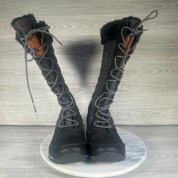 Salomon Snow Boots Womens 6.5 Black Gray Hime High Tall Quilted Faux Fur Lined