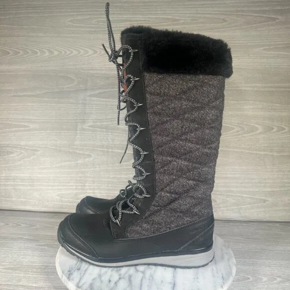 Salomon Snow Boots Womens 6.5 Black Gray Hime High Tall Quilted Faux Fur Lined