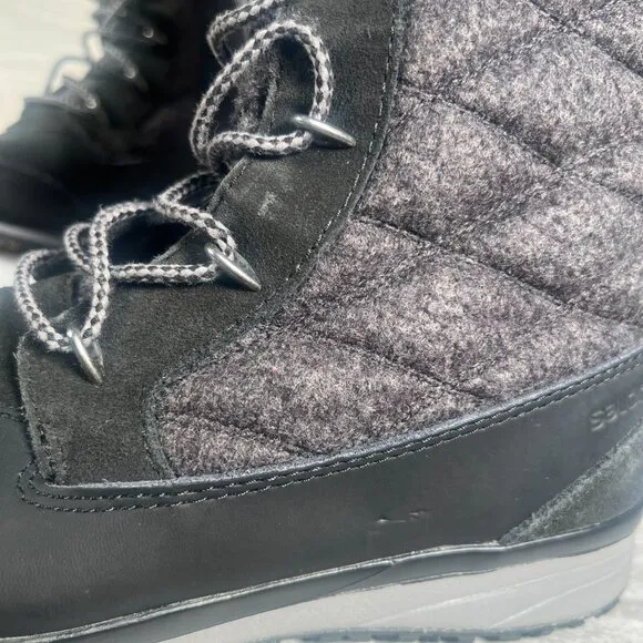 Salomon Snow Boots Womens 6.5 Black Gray Hime High Tall Quilted Faux Fur Lined