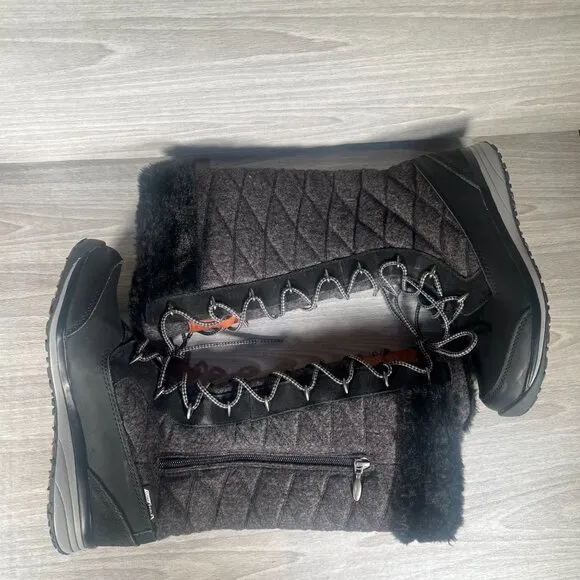 Salomon Snow Boots Womens 6.5 Black Gray Hime High Tall Quilted Faux Fur Lined