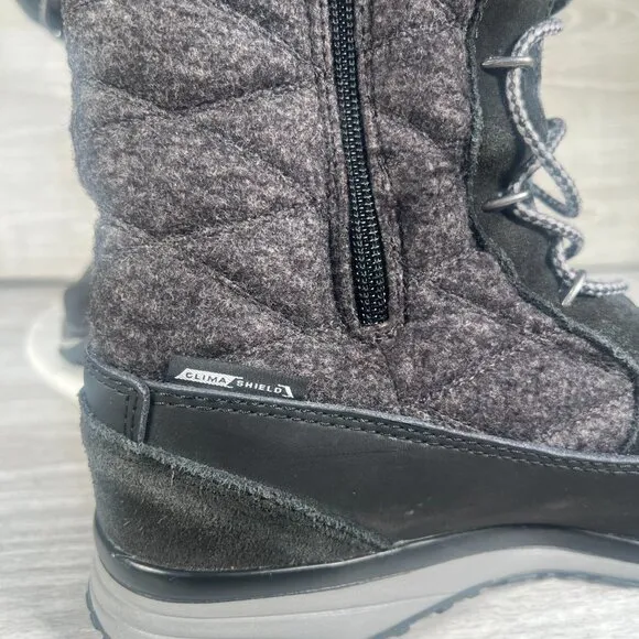 Salomon Snow Boots Womens 6.5 Black Gray Hime High Tall Quilted Faux Fur Lined