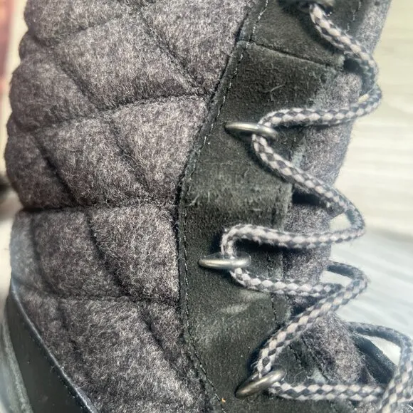 Salomon Snow Boots Womens 6.5 Black Gray Hime High Tall Quilted Faux Fur Lined