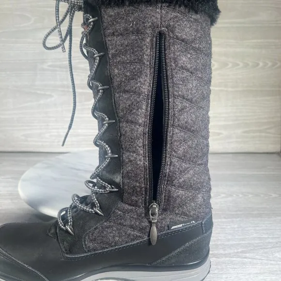 Salomon Snow Boots Womens 6.5 Black Gray Hime High Tall Quilted Faux Fur Lined