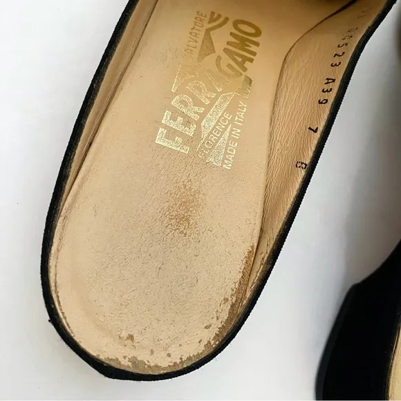 SALVATORE FERRAGAMO black fabric buckle strap detail slip on mules loafer