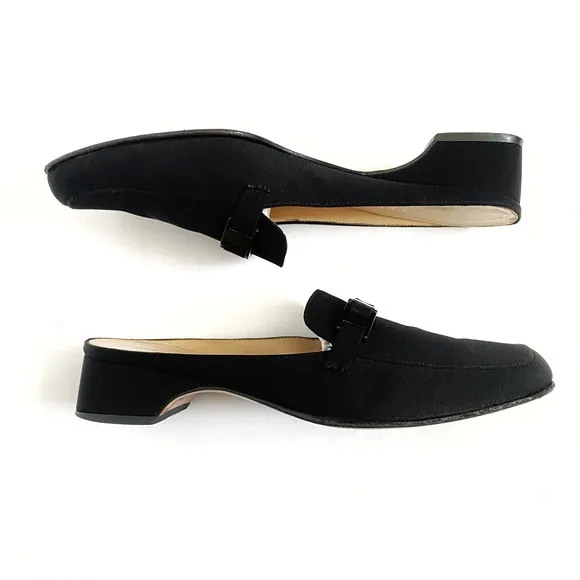 SALVATORE FERRAGAMO black fabric buckle strap detail slip on mules loafer