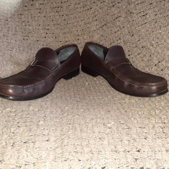 SALVATORE FERRAGAMO- Brown Leather Loafer Moccasins-Sz 10.5-2E Wide-Excellent