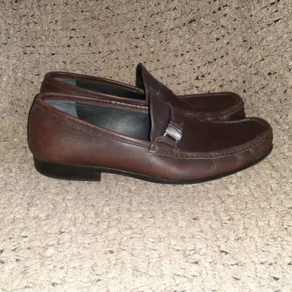 SALVATORE FERRAGAMO- Brown Leather Loafer Moccasins-Sz 10.5-2E Wide-Excellent
